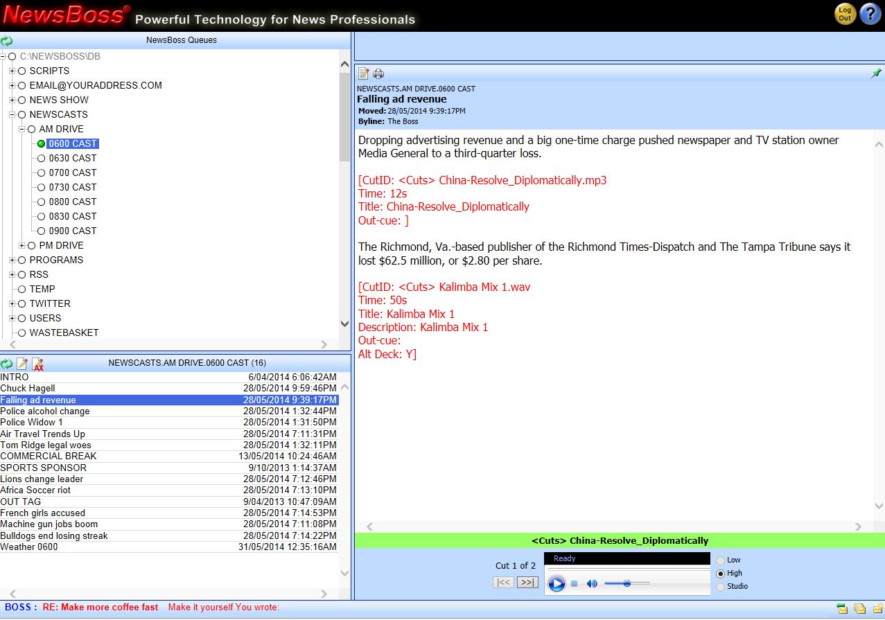 Reporters can connect to NewsBoss from any web browser without installed software to access information and submit new content. Click to enlarge. Web-Interface-1